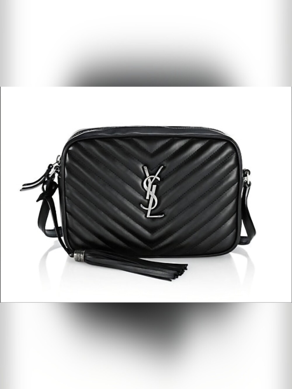 Saint Laurent Black Lambskin Camera Bag Lou with Tassel 100% Authentic .